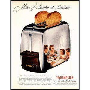 1951 Toastmaster Automatic Toaster Vintage Print Ad Family Breakfast MCM Decor